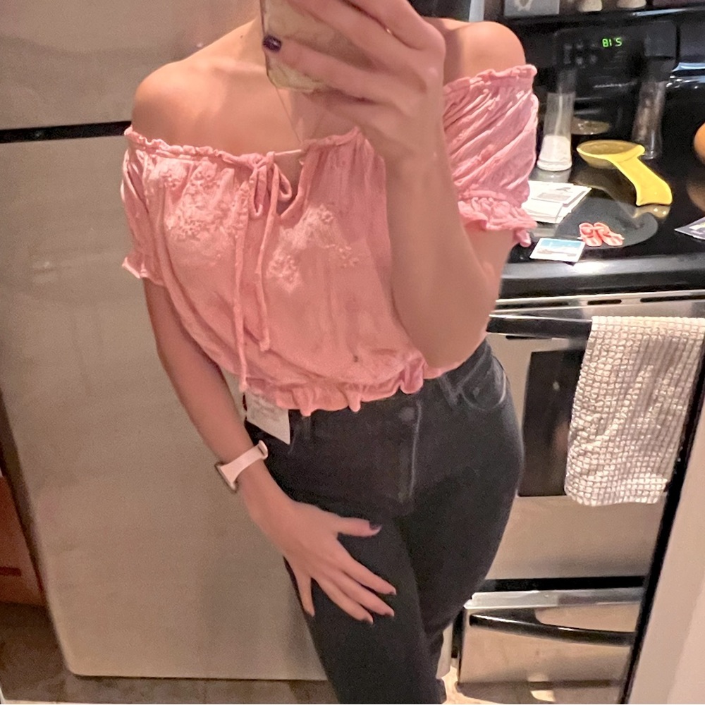 Off the shoulder pink crop top